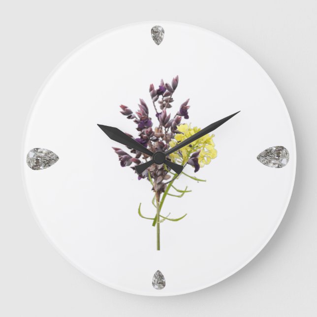 Lavender & Yellow Wildflower Botanical Design Large Clock (Front)