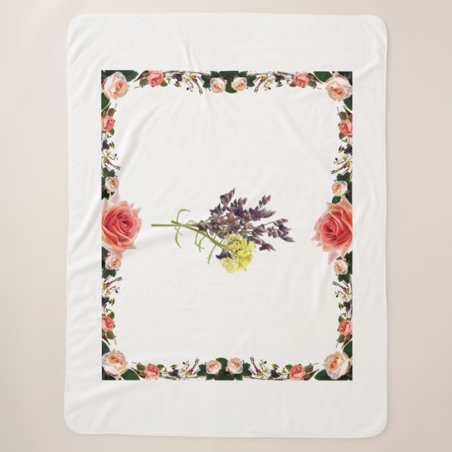 Lavender & Yellow Wildflower Botanical Design Sherpa Blanket (Front)
