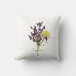 Lavender & Yellow Wildflower Botanical Design Throw Pillow