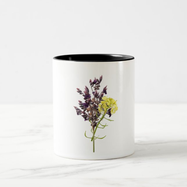 Lavender & Yellow Wildflower Botanical Design Two-Tone Coffee Mug (Center)