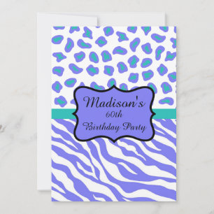 Lavender Zebra Leopard 60th Birthday Invitation