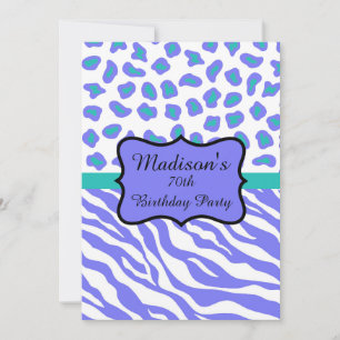 Lavender Zebra Leopard 70th Birthday Invitation