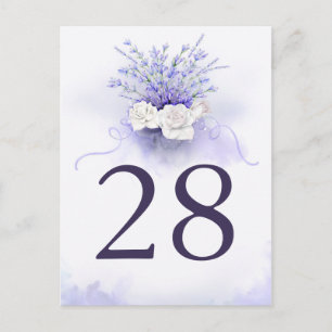 Lavenders and White Rose Wedding Table Number Card