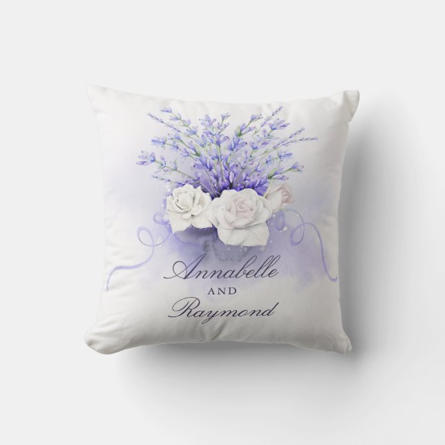 Lavenders Bouquet Elegant Watercolor Throw Pillow (Front)