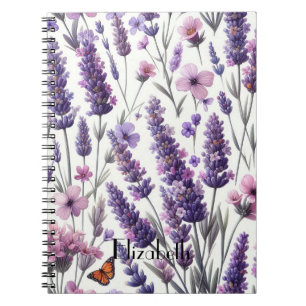 Lavenders Watercolor Purple Flowers Floral Pattern Notebook