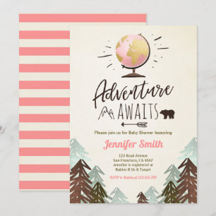 L'aventure attend la fille Vintage invitation Baby