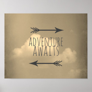 l'aventure attend poster sépia ciel et nuage