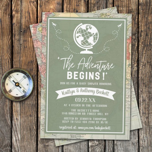 "L'aventure commence !" Baby shower Carte de voyag (Créateur téléchargé)
