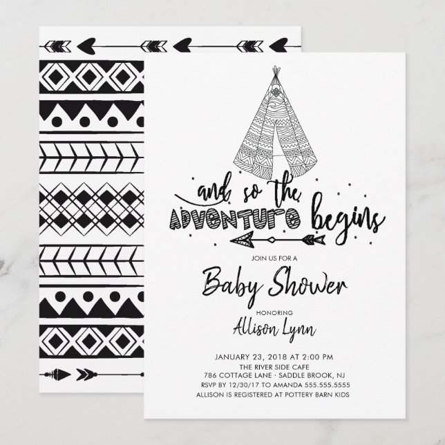 L'aventure commence Baby shower Invitation (Devant / Derrière)