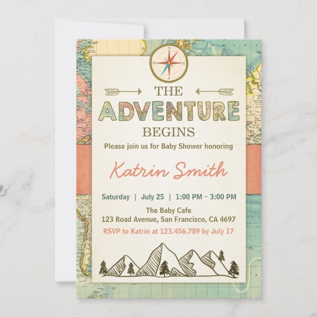L'aventure commence Baby shower invitation Carte d (Devant)