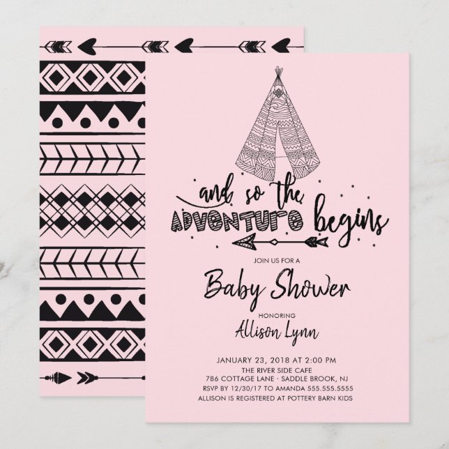 L'aventure commence filles Baby shower Invitation (Devant / Derrière)