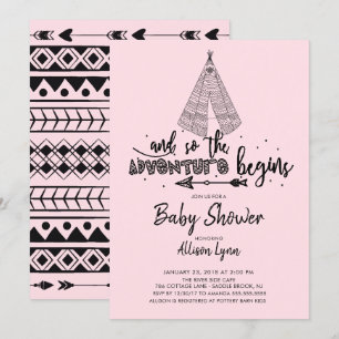 L'aventure commence filles Baby shower Invitation