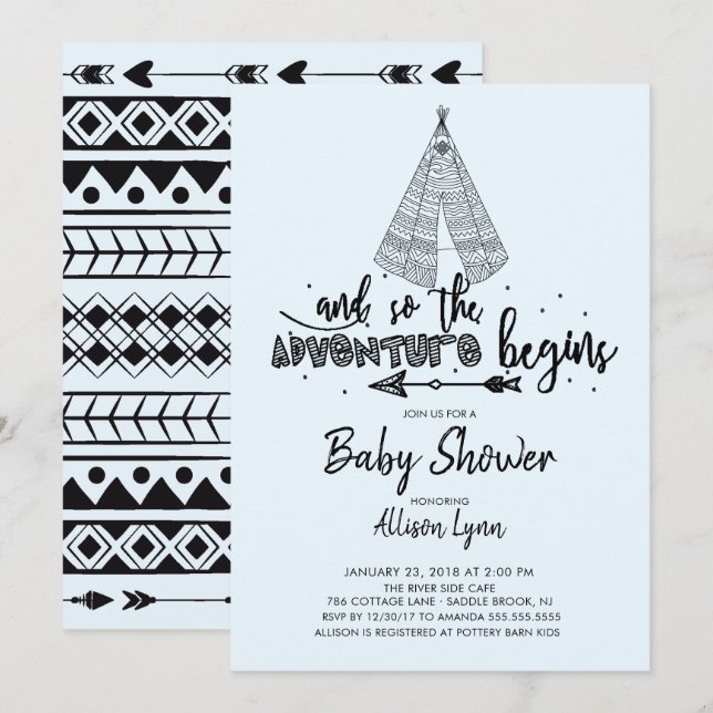 L'aventure commence garçons Baby shower Invitation (Devant / Derrière)