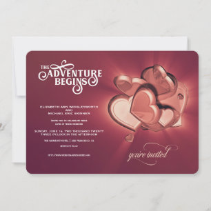 L'aventure commence Rose Gold Hearts Invitation