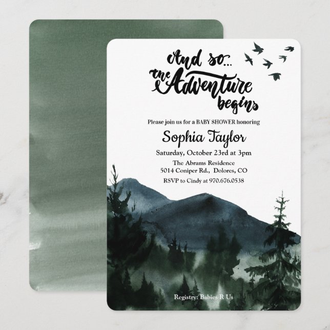 L'aventure commence une invitation Baby shower (Devant / Derrière)