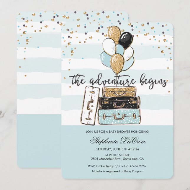L'aventure commence une invitation Baby shower (Devant / Derrière)