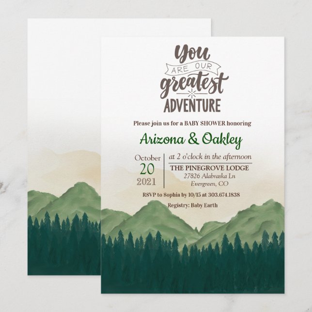 L'aventure commence une invitation Baby shower (Devant / Derrière)