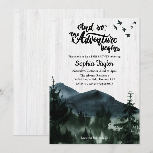 L'aventure commence une invitation Baby shower (Devant / Derrière)
