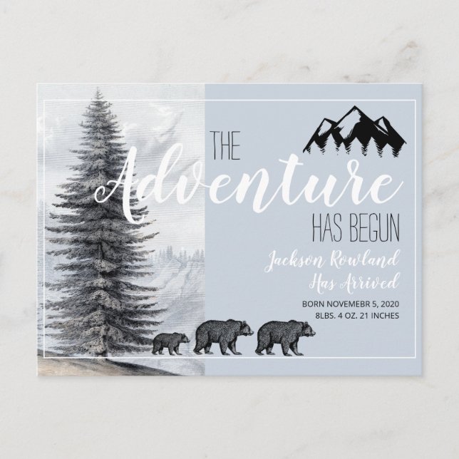 L'aventure commence Woodland Bears Faire-part de n (Devant)