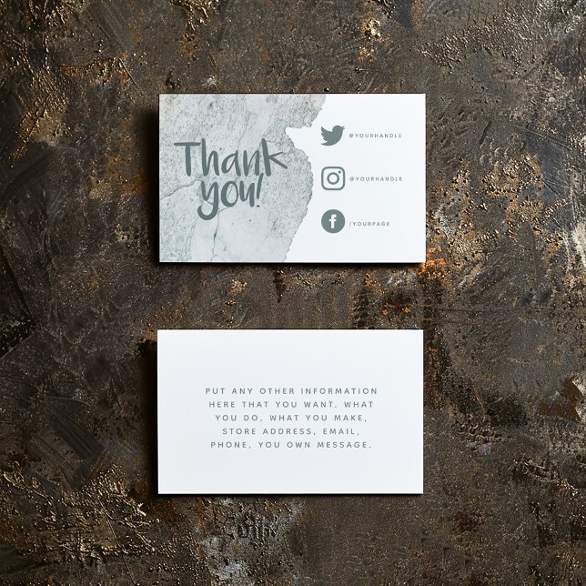 Laver aquarelle merci Liens sociaux insérer carte (Stone watercolor thank you insert Card for customer orders with social media details and message)