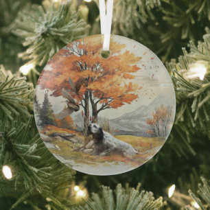 "Laverack" The English Setter hunting Glass Ornament