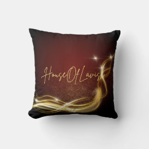 Lavish Burgundy Gold Bokeh Luxury Throw Pillow