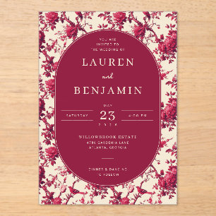 Lavish Crimson Blooms Wedding Acrylic Invitations