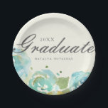 Lavish Florals Graduation Paper Plate<br><div class="desc">Hand painted,  watercolor floral design in blue,  teal,  green,  and gold over an ivory coloured background.  Elegant and easy to customize for your graduation party or other special occasion!</div>