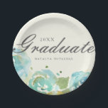 Lavish Florals Graduation Paper Plate<br><div class="desc">Hand painted,  watercolor floral design in blue,  teal,  green,  and gold over an ivory coloured background.  Elegant and easy to customize for your graduation party or other special occasion!</div>