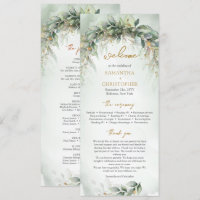 Lavish greenery foliage gold frame wedding program