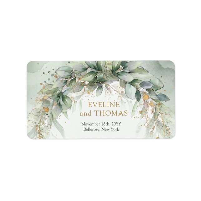 Lavish greenery foliage gold oval frame address label (Front)