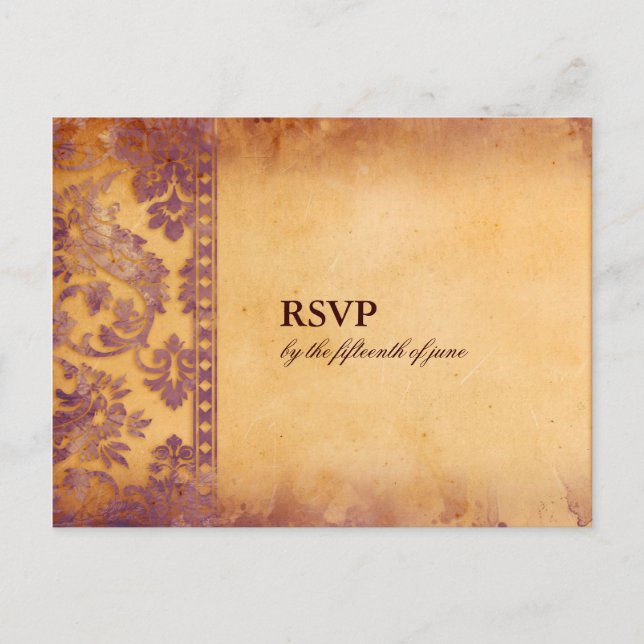 Lavish Lilac Grunge Mariage damassé carte postale  (Devant)