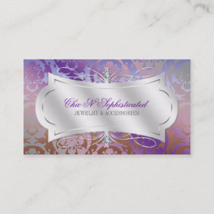 Lavish Mocha Lavender Diamond Damask Swirl Business Card