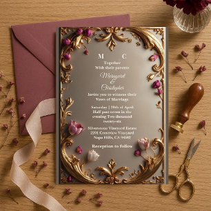 Lavish Mulberry Tulip Gold Baroque Opulent Wedding Invitation
