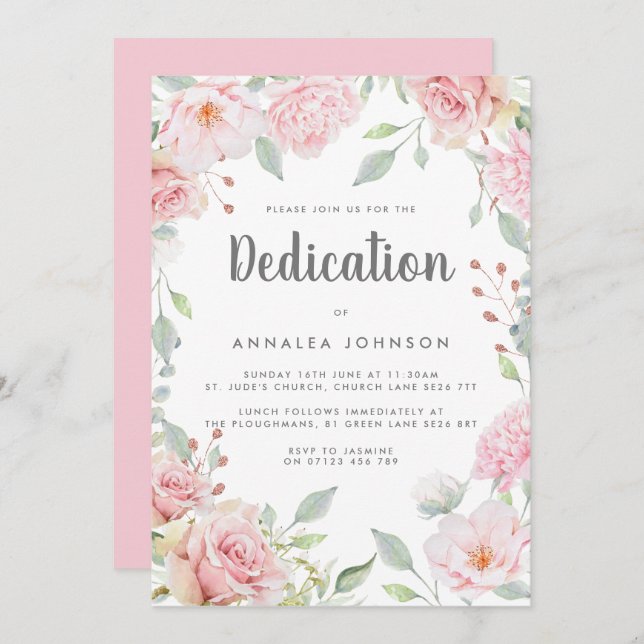 Lavish Pink Roses Dedication Invitation (Front/Back)