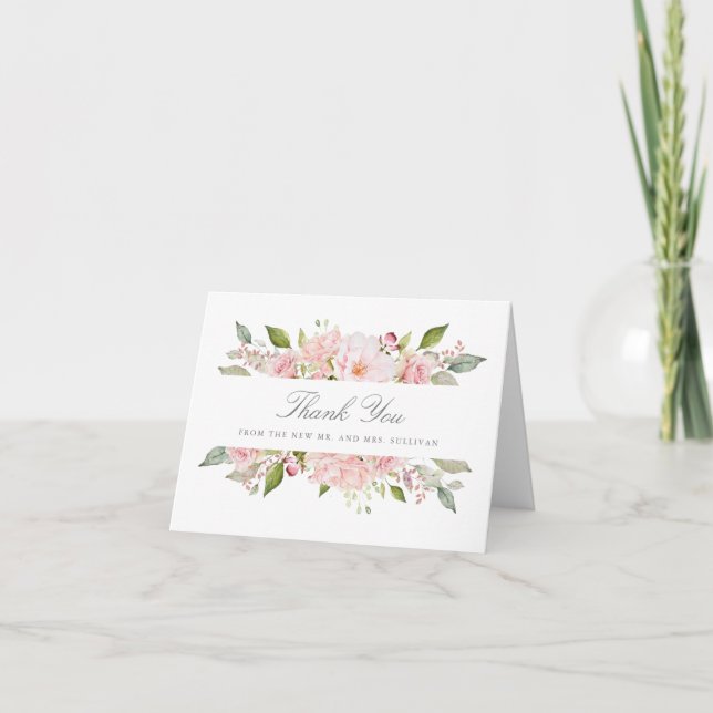 Lavish Pink Roses Wedding Thank You Card (Front)