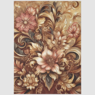 Lavish Rose Gold Baroque Floral Decoupage Tissue P Paper
