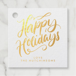 Lavish Script Happy Holidays Gold Foil Photo Gift Favour Tags