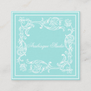 Lavish Scroll and Frame Aqua and White Decorative Square Business Card