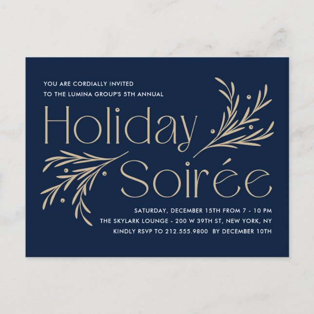 Lavish Soirée Holiday Party Invitation Postcard (Front)
