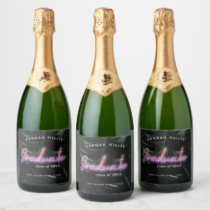 Lavish Tropical Palms   Neon Lights Graduation  Sparkling Wine Label