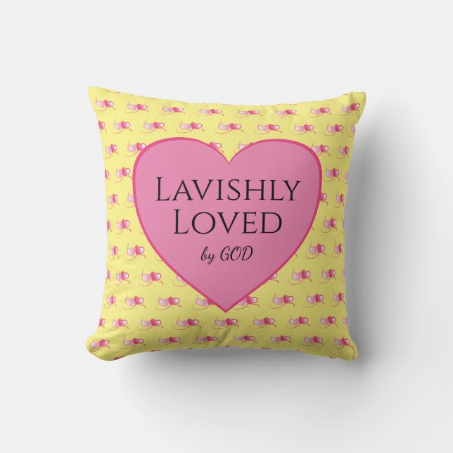 LAVISHLY LOVED Pink Heart Throw Pillow (Front)