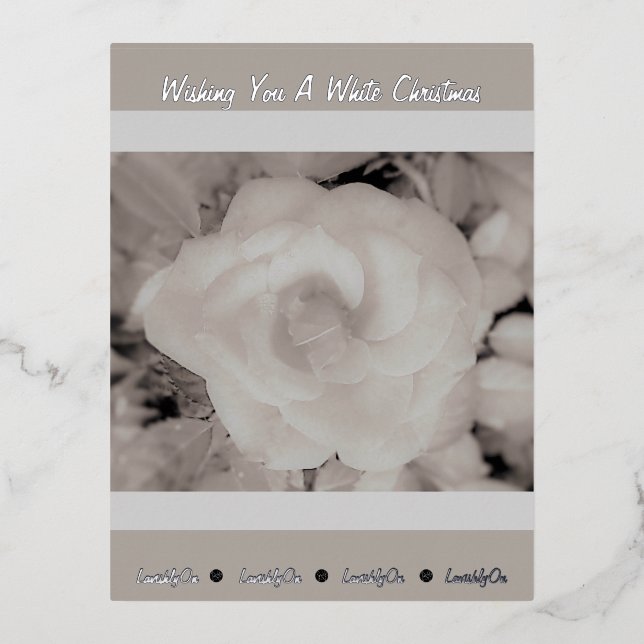 Lavishly On White Christmas Frosted Rose Editable Foil Holiday Postcard (Front)