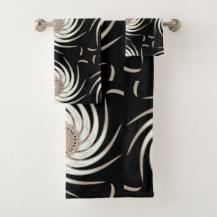 LavishlyOn Black Beige White Flower Abstract Art Bath Towel Set