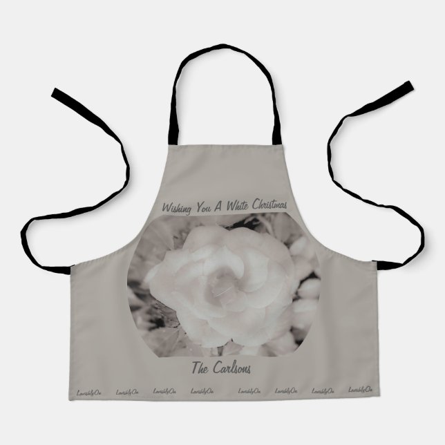LavishlyOn Elegant Script Christmas Frosted Rose Apron (Front)
