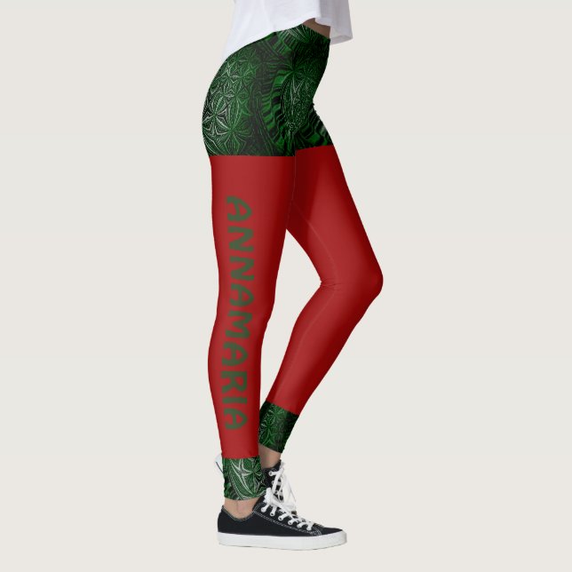 LavishlyOn Fun Script Red Green Shorts Christmas  Leggings (Right)