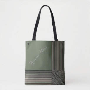 LavishlyOn Monogram Elegant Sage Green Pinstripe Tote Bag