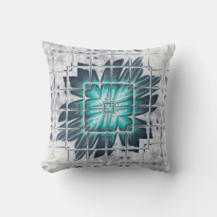 LavishlyOn Teal Grey Etched Floral Leaf Burst Throw Pillow