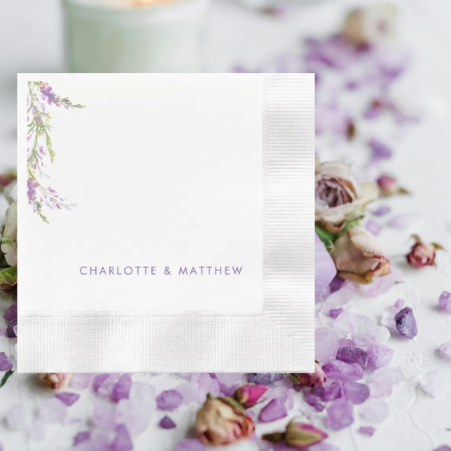 Lavnder Wildflowers Personalized Names Wedding Napkin (Creator Uploaded)