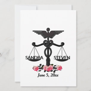 Law and Medicine Union Pink Roses Invitation